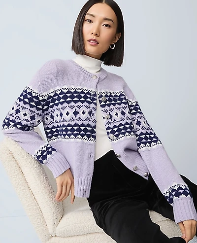 Ann Taylor Fair Isle Cardigan Lavender Bouquet Women's