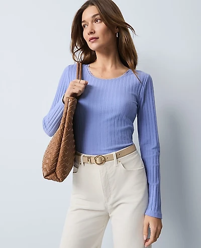 Ann Taylor Weekend Lace Trim Pointelle Top Women's