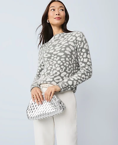 Ann Taylor Leopard Print Sweater Medium Heather Grey Women's