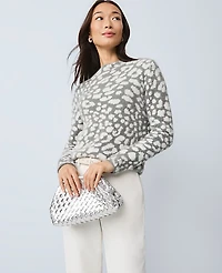 Ann Taylor Leopard Print Sweater Medium Heather Grey Women's