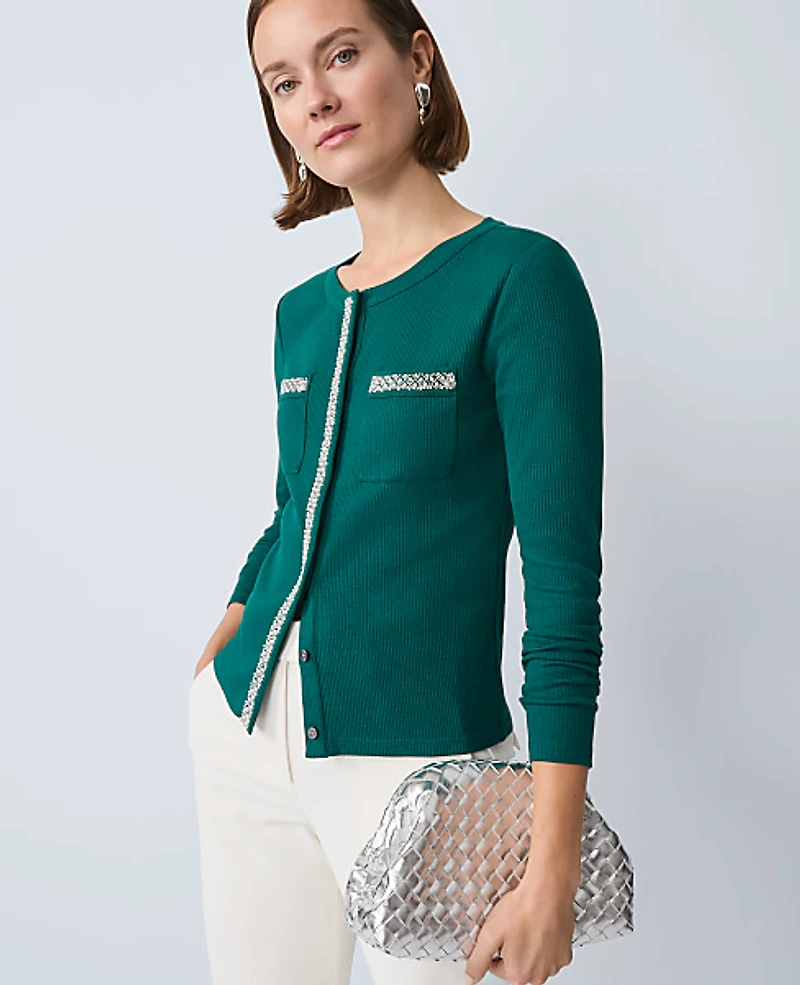 Ann Taylor Pearl Trim Jacket Rainforest Women's