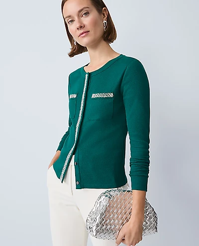 Ann Taylor Pearl Trim Jacket Rainforest Women's