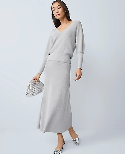 Ann Taylor Ribbed Lurex Midi Skirt Medium Light Heather Grey Women's