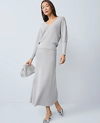 Ann Taylor Ribbed Lurex Midi Skirt Medium Light Heather Grey Women's