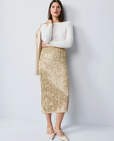 Ann Taylor Sequin Column Midi Skirt Gold Shine Women's