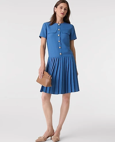 Ann Taylor Pleated Shift Dress Size 4 Refreshingly Blue Women's