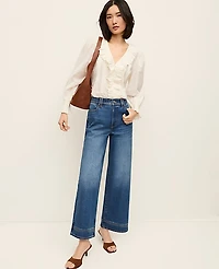 Ann Taylor The Wide-Leg Crop Jean Mid Stone Wash Women's