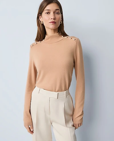 Ann Taylor Button Mock Neck Sweater Women's
