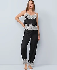 Ann Taylor Lace Trim Satin Pajama Set Black Women's