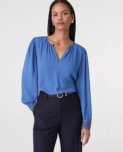Ann Taylor Lace Trim Blouse Size XS Refreshingly Blue Women's