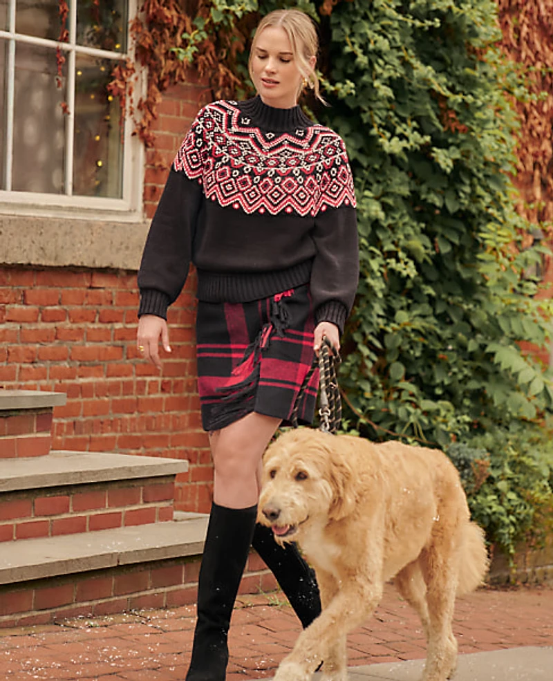 Ann Taylor Weekend Plaid Wrap Effect Skirt Black Women's