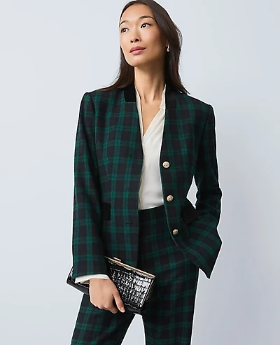Ann Taylor The Long Collarless Blazer in Plaid Size 2 Rainforest Women's