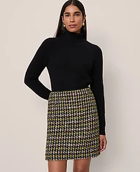 Ann Taylor Petite Houndstooth Tweed Skirt Size 6 Green/Navy Multi Women's