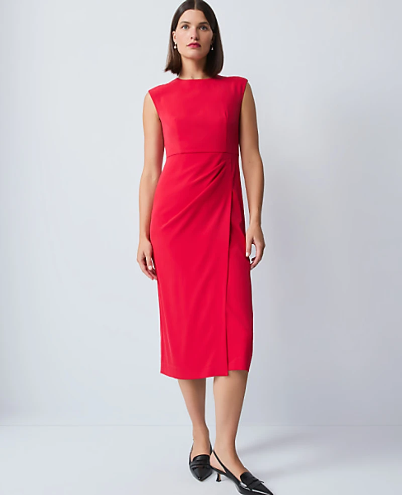Ann Taylor Faux Wrap Sheath Dress Iconic Red Women's
