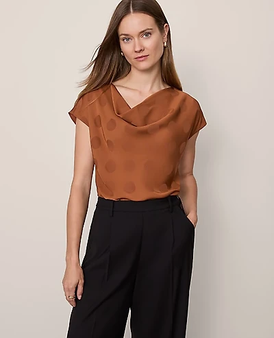 Ann Taylor Dotted Cowl Neck Top Size XS Spiced Cider Women's