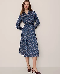 Ann Taylor Petite Paisley Pleated Flare Midi Dress Moonlit Backdrop Women's