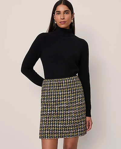 Ann Taylor Houndstooth Tweed Skirt Green/Navy Multi Women's