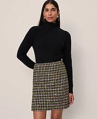 Ann Taylor Houndstooth Tweed Skirt Green/Navy Multi Women's