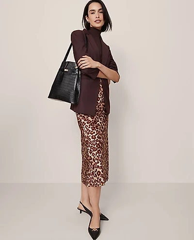 Ann Taylor Animal Print Satin Bias Slip Skirt Pale Sandalwood Women's