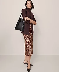 Ann Taylor Animal Print Satin Bias Slip Skirt Pale Sandalwood Women's