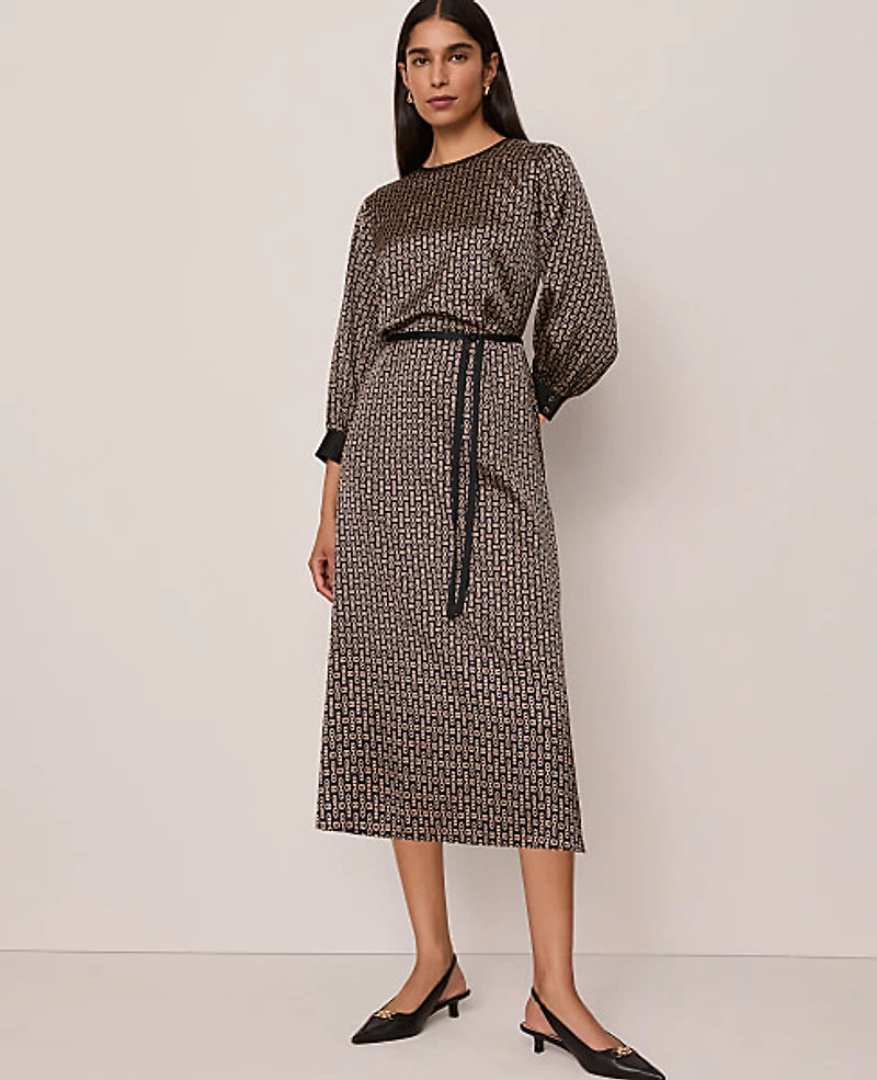 Ann Taylor Petite Chain Link Print Midi Dress Black Women's