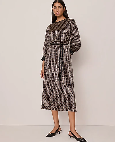 Ann Taylor Petite Chain Link Print Midi Dress Black Women's