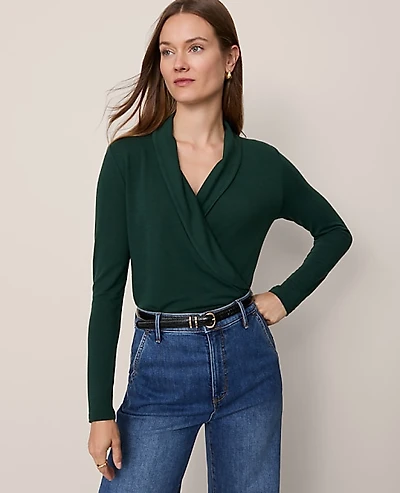 Ann Taylor Petite Shawl Collar Wrap Top Women's