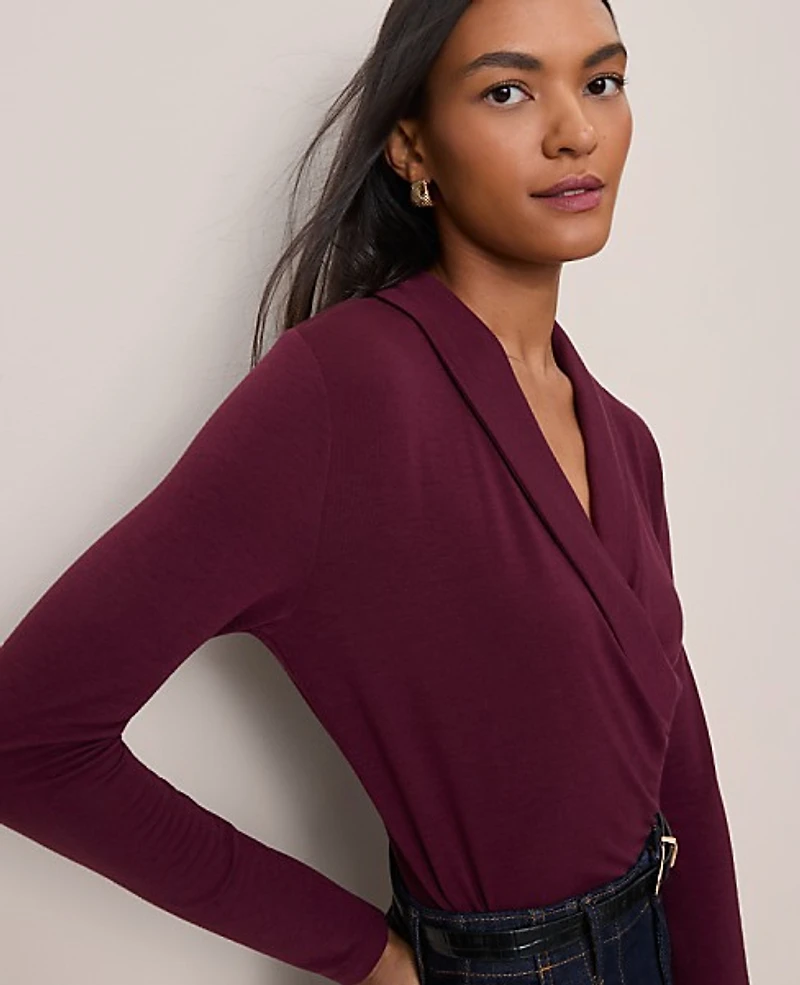 Ann Taylor Petite Shawl Collar Wrap Top Women's