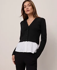 Ann Taylor Petite Weekend Mixed Media Peplum Cardigan Women's