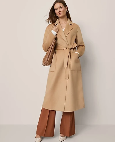 Ann Taylor Petite Belted Notch Collar Coat Cafe Au Lait Women's