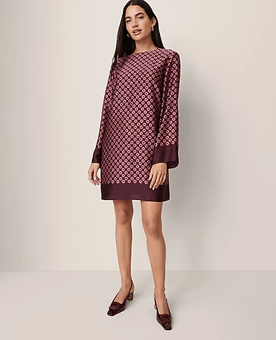 Ann Taylor Petite Geo Satin Shift Dress Poised Plum Women's