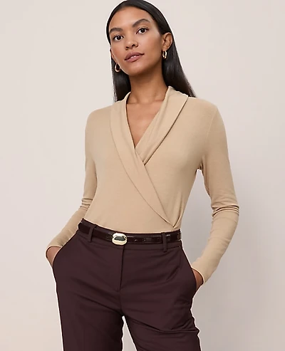 Ann Taylor Shawl Collar Wrap Top Size 2XS Cafe Au Lait Women's