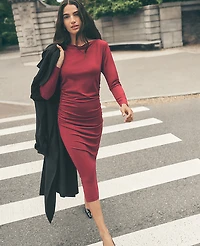 Ann Taylor Petite Ruched Knit Midi Dress Cherry Pie Women's