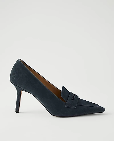 Ann Taylor Suede Nip Toe Penny Pump Quiet Shade Grey Women's