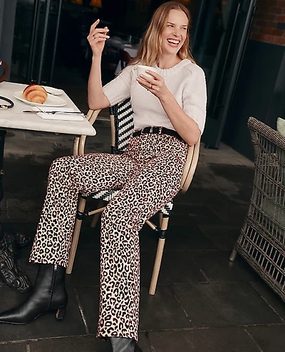 Ann Taylor Weekend High Rise Corduroy Pant Animal Print Cafe Au Lait Women's