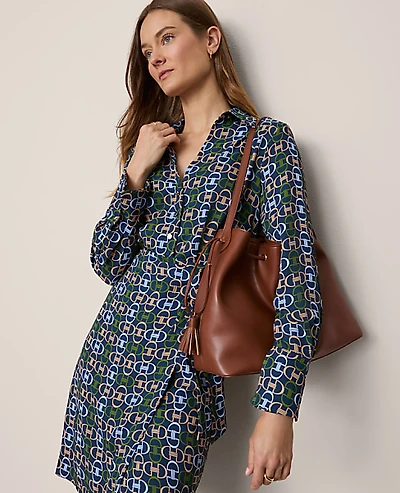 Ann Taylor Petite Chain Link Collared Wrap Shirtdress Moonlit Backdrop B Women's