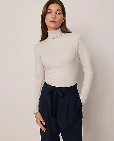 Ann Taylor Weekend Turtleneck Top Pale Sand Heather Women's