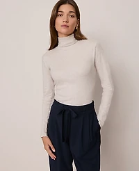 Ann Taylor Weekend Turtleneck Top Pale Sand Heather Women's