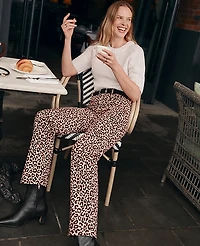 Ann Taylor Petite Weekend High Rise Corduroy Pant Animal Print Cafe Au Lait Women's