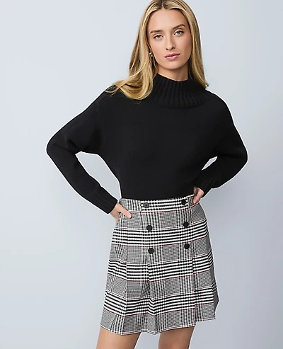 Ann Taylor Petite Plaid Pleated Skirt Black Women's