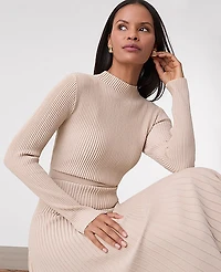 Ann Taylor Petite Ribbed Mock Neck Sweater Dress Pale Sandalwood Women's