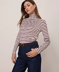 Ann Taylor Weekend Striped Turtleneck Top Cherry Pie Women's