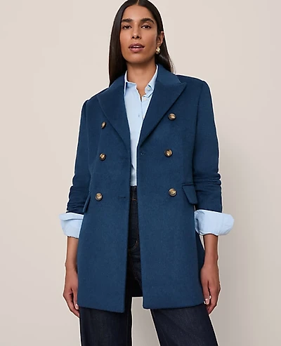 Ann Taylor Petite Fitted Long Double Breasted Coat Moonlit Backdrop Women's
