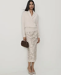 Ann Taylor Petite Embroidered Faux Leather Midi Skirt Almondine Women's