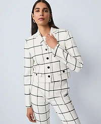 Ann Taylor The Petite Military Blazer Jacket in Windowpane Size 16 Winter White Women's