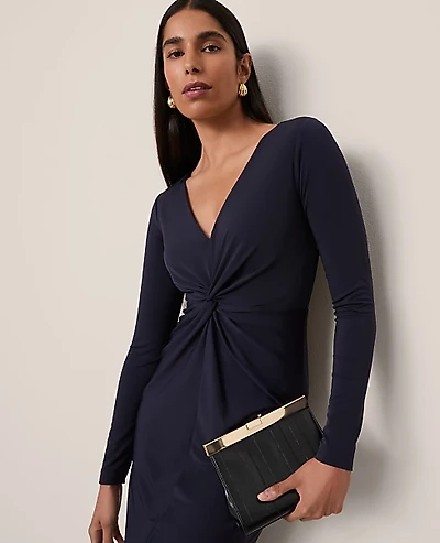 Ann Taylor Petite V-Neck Knit Dress Night Sky Women's