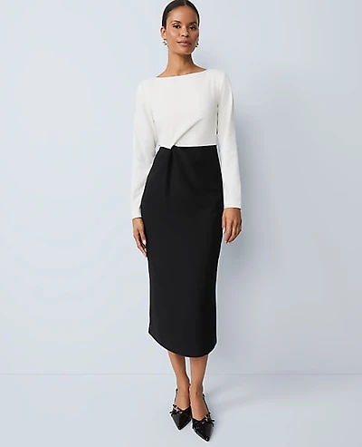 Ann Taylor Colorblock Twist Midi Dress Size 2 Winter White Women's