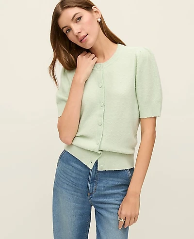 Ann Taylor Weekend Pointelle Crew Neck Cardigan Women's