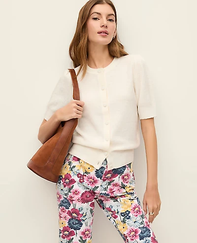 Ann Taylor Weekend Pointelle Crew Neck Cardigan Women's