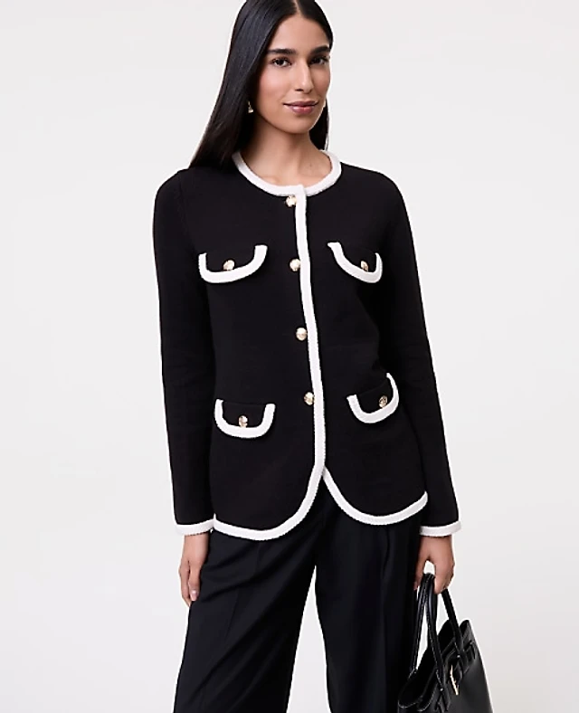 Ann Taylor Textured Trim Sweater Jacket Women's